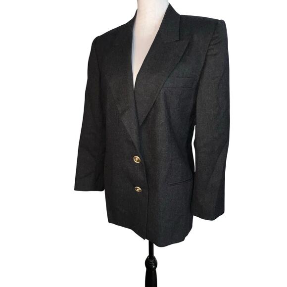 Talbots Women’s Size 12P Gray Wool Gold Button Mid Length Y2K Vintage Blazer USA - Picture 4 of 11